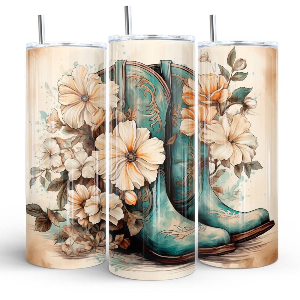 Floral Cowboy Boot Tumbler